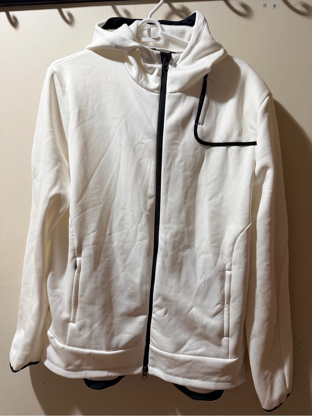 Women’s White Hooded Zip-Up jacket with Black Trim